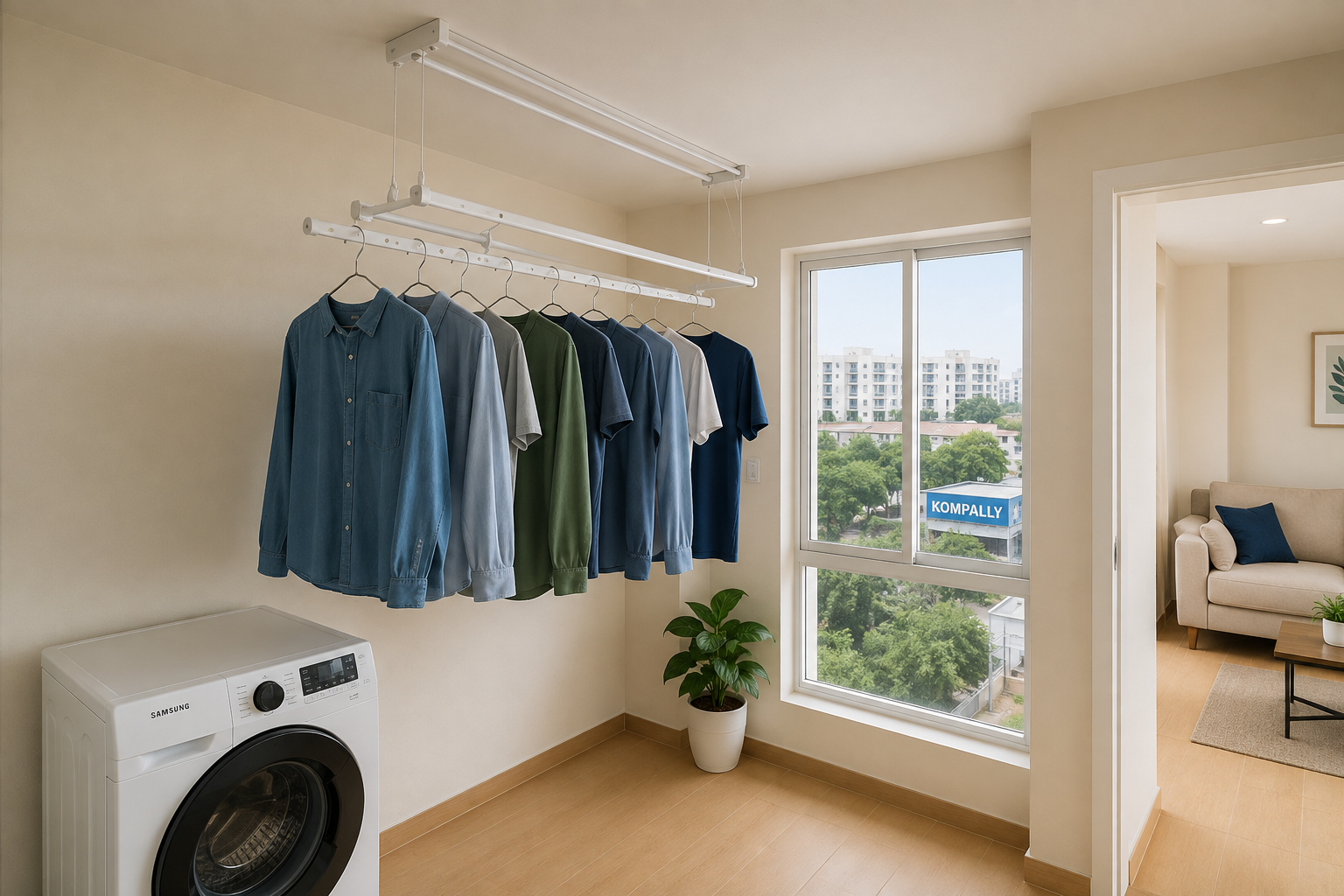 Ceiling Clothes Drying Rack for Small Balconies in Suchithra – A Space-Saving Laundry Solution